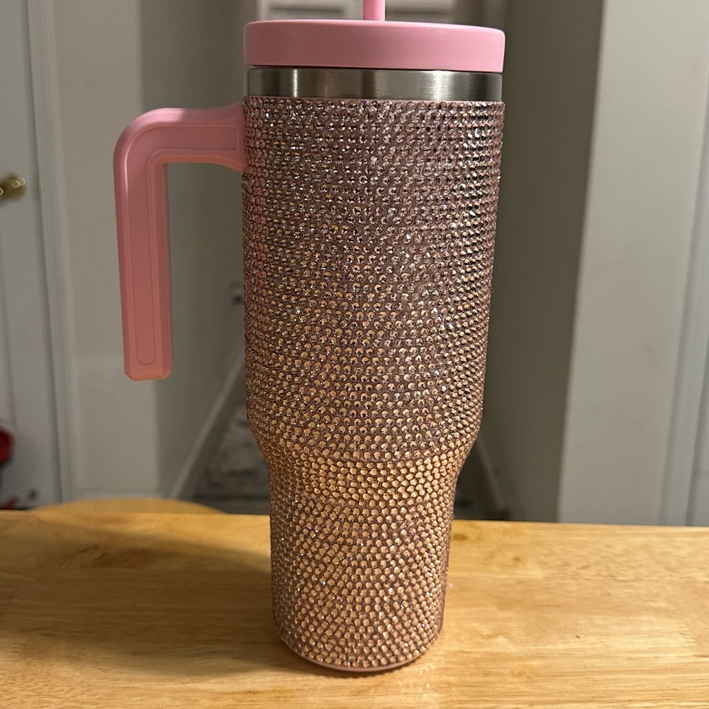 Pink Rhinestone Tumbler with Handle
